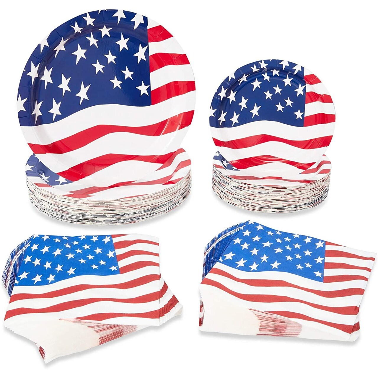 200 Piece 4th of July Party Supplies American Flag Plates and Napkins for Celebration, BBQ (Serves 24)